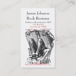 Bücherwurm, der regelmäßige Visitenkarte liest