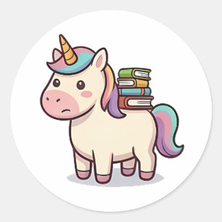 Bücherwurm Einhorn Runder Aufkleber