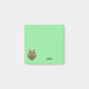 Bücherwurm-Eule liest Buch-Cartoon Personalisier Post-it Klebezettel