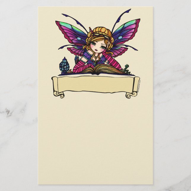 Bücherwurm-feenhafte Bibliotheks-Fantasie-Kunst Briefpapier (Vorderseite)