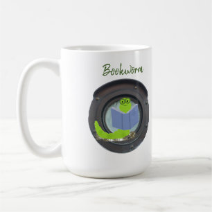 Bücherwurm in einem Bullauge Kaffeetasse