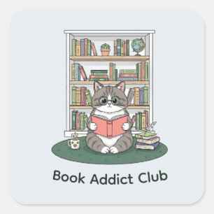 Bücherwurm-Katze Hübsche Brille Literatur-Enthusia Quadratischer Aufkleber