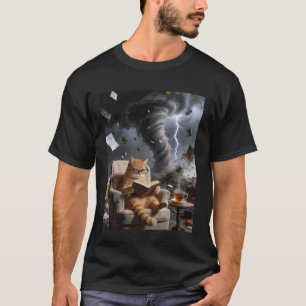 Bücherwurm-Katze liest Tornado-Chaos-Brille Kaffee T-Shirt