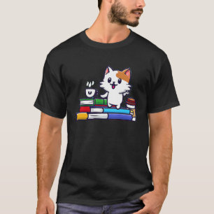 Bücherwurm Katze Süße Katze und Kaffee T-Shirt