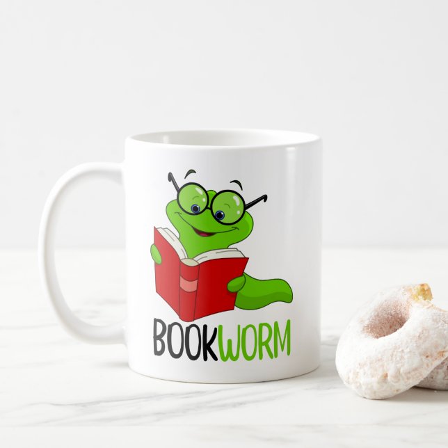 Bücherwurm Lesend  Kaffeetasse (Mit Donut)