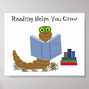 Bücherwurm liest Bücher Poster