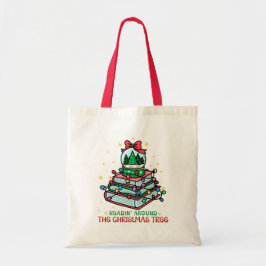Bücherwurm liest rund um den Weihnachtsbaum  Tragetasche