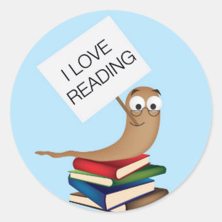 Bücherwurm mit Zeichen Runder Aufkleber