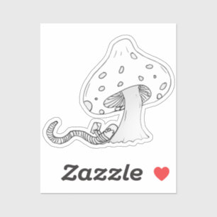 Bücherwurm unter einem Pilz Aufkleber