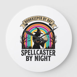 Buchhalter Hexe Retro Halloween Buchhaltung Design Große Wanduhr