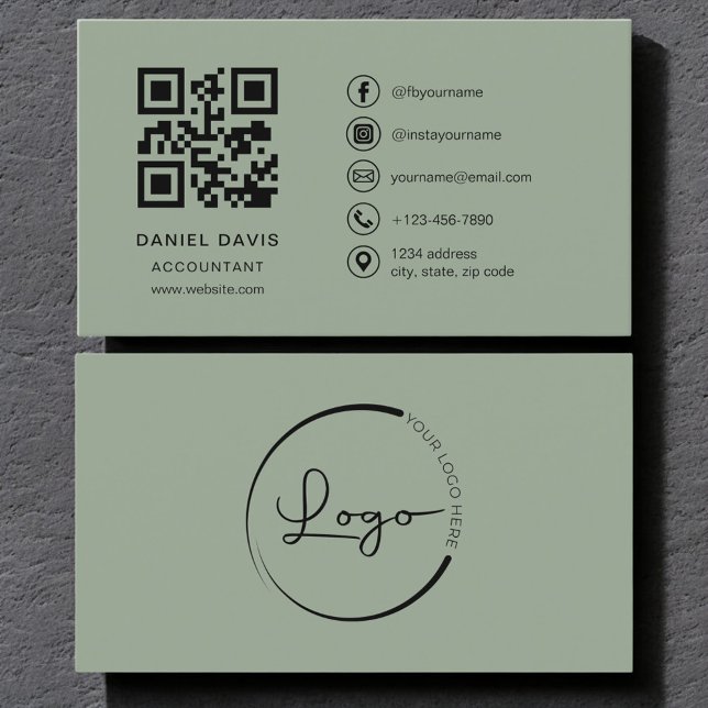 Buchhalter Sage Green Logo QR Code  Visitenkarte (Von Creator hochgeladen)
