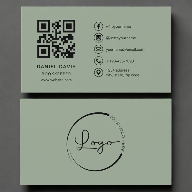 Buchhalter Sage Green Logo QR Code  Visitenkarte (Von Creator hochgeladen)