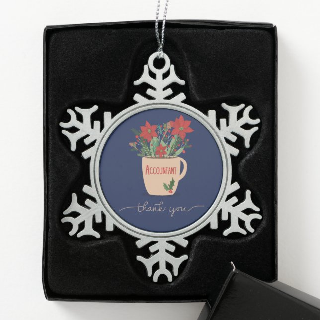 Buchhalter Vielen Dank an Christmas Poinsettias Schneeflocken Zinn-Ornament (Box)