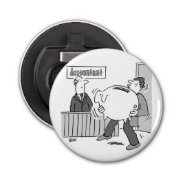 Buchhalterkunde mit riesiger Piggy Bank Flaschenöffner