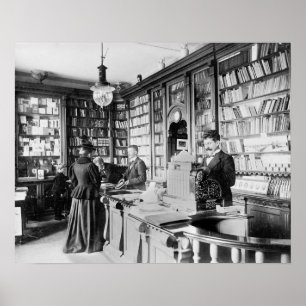 Buchhandlung, 1895. Antikes Foto Poster