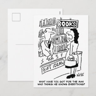 Buchhandlung Kunde fragt Ladenbesitzer eine Frage Feiertagspostkarte
