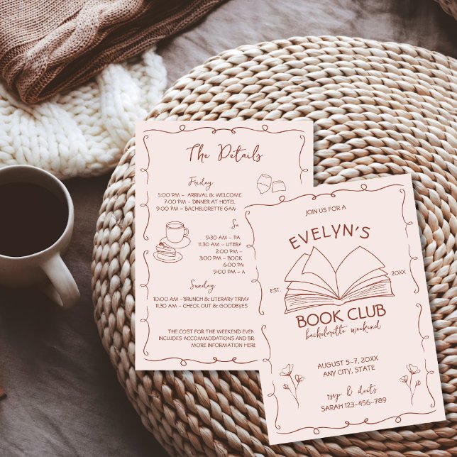 Buchklub Buchbar Hand Drawn Bachelorette Wochenend Einladung (Book Club Bookish Hand Drawn Bachelorette Weekend Invitation)