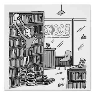 Buchladenbesitzer macht Schritte aus Büchern Poster
