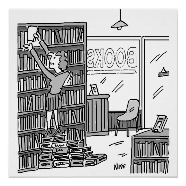 Buchladenbesitzer macht Schritte aus Büchern Poster (Vorderseite)