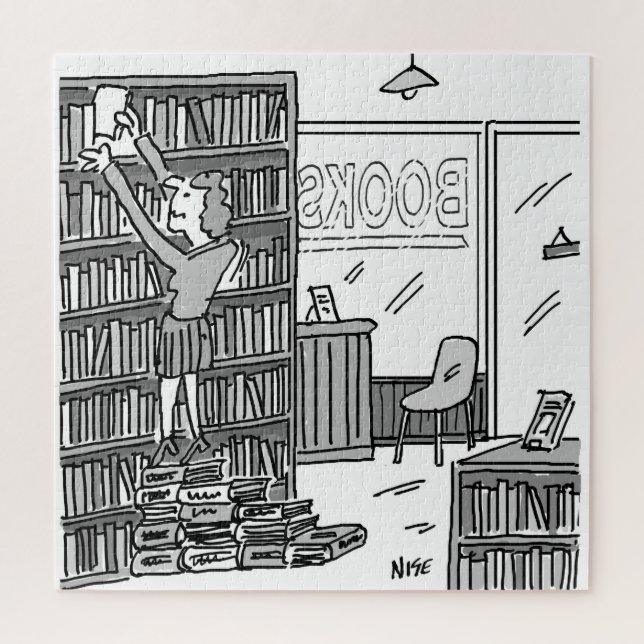 Buchladenbesitzer macht Schritte aus Büchern Puzzle (Vertikal)