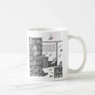 Buchladenbesitzer macht Treppen aus Büchern Kaffeetasse