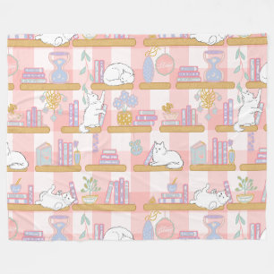 Buchliebende Katzen Geschenk Rosa Pastell Fleecedecke