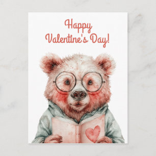 Buchliebender Bär zum Valentinstag Postkarte