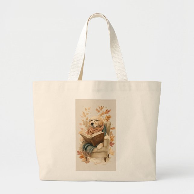 Buchliebender Hund Herbst-Tote Jumbo Stoffbeutel (Vorne)