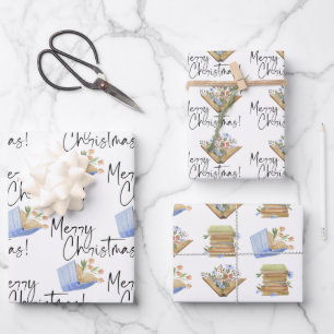 Buchliebhaber Frohe Weihnachten Geschenkpapier Set