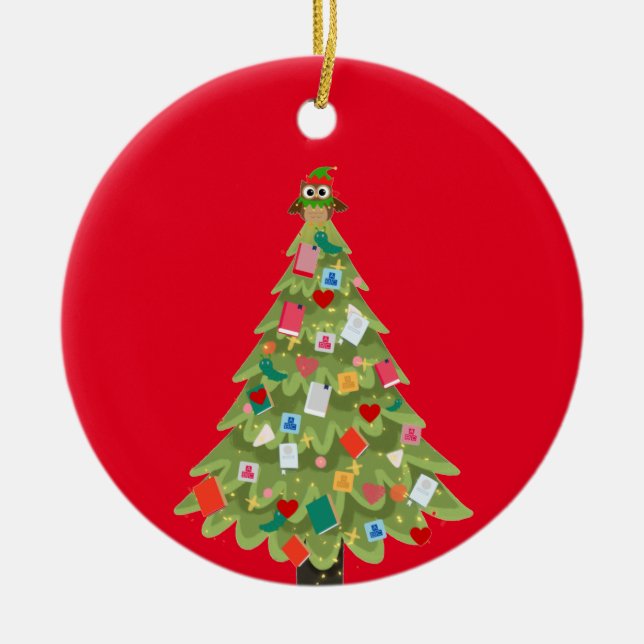 Buchliebhaber fröhlicher Traum Weihnachtsbaumspass Keramik Ornament (Vorne)