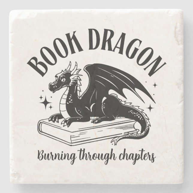 Buchliebhaber-Geschenk Fantasy-Drache  Steinuntersetzer (Vorderseite)