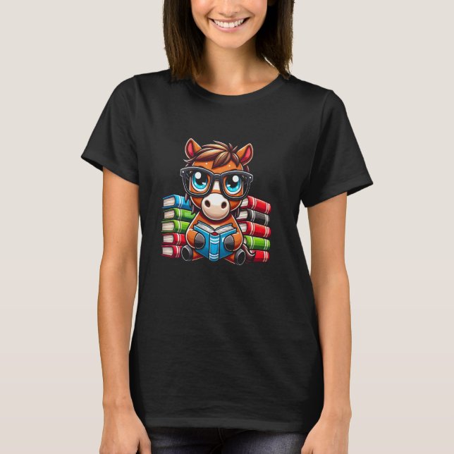 Buchliebhaber liest Pferd T-Shirt (Vorderseite)