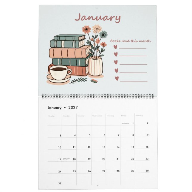 Buchliebhaber mit Buchliste Kalender (Jan 2027)