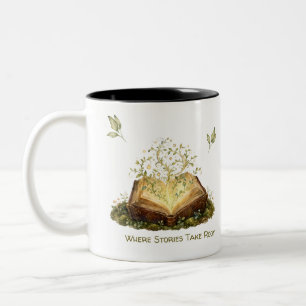 Buchliebhaber Offenes Buch mit wachsendem Baum Fan Zweifarbige Tasse