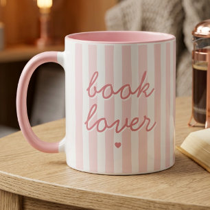 Buchliebhaber Schrift Zitat Rosa Gestreiftes Herz Tasse
