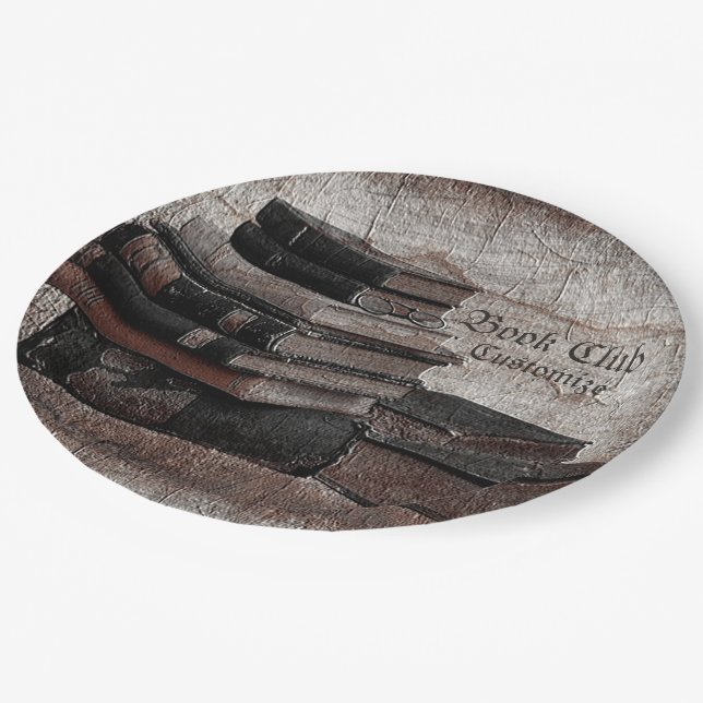 Buchliebhaber Vintager Buchclub Pappteller (Schrägansicht)