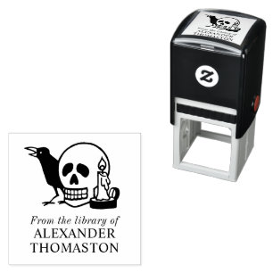 Buchname Gothic Skull, Raven und Candle Library Permastempel