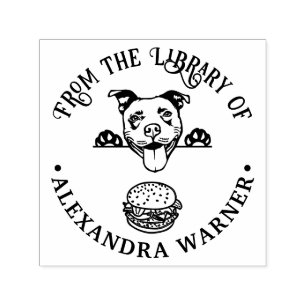 Buchname Pit Bull Terrier Eying Burger Permastempel