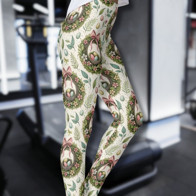 Buchsbaum-Osterkranz rosa Schleife mit Ei Leggings (Von Creator hochgeladen)