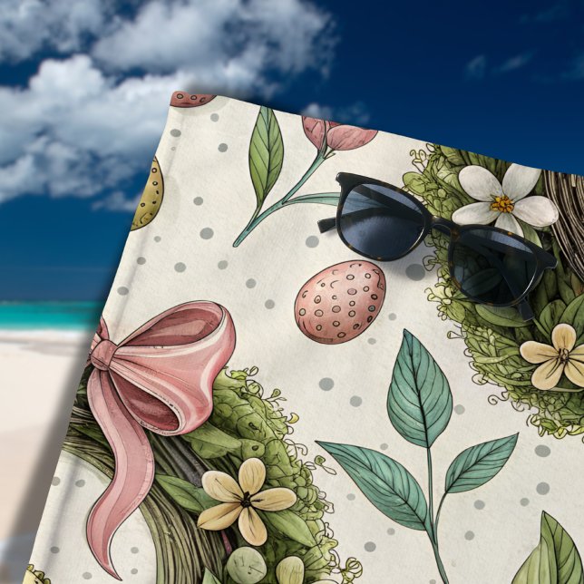 Buchsbaum-Osterkranz rosa Schleife mit Ei Strandtuch (Von Creator hochgeladen)