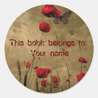 Buchschildkröte, Blume und Schmetterling Runder Aufkleber