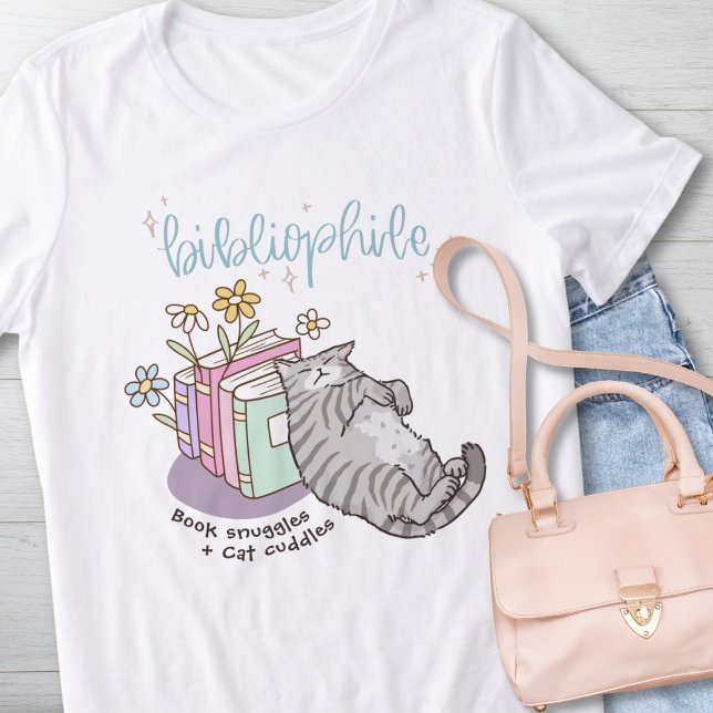 Buchschnecken & Katzenkucheln, Katzen und Bücher L Tri-Blend Shirt (Zazzle Book Snuggles & Cat Cuddles, Cats and Books Lover Tri-Blend Shirt (Design Front) )