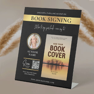 Buchsignierung Buchcover Autor Foto Black & Gold Sockelschild