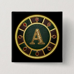 Buchstabe A, aufwendiges Monogramm-Medaillon Button