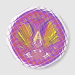 Buchstabe A, farbiges Logo Magnet<br><div class="desc">Extravagant Letter A Beautiful Plum Phantastisch Colorful eines der neuesten inspiriert flammenden Farben Design auf einem schönen brillanten Pflaumenhintergrund. Dieser phantastische Kreis mit niedlichen Polka-Punkten am Rand des Kreises bietet die perfekte Farbkombination für alle, die Farben und die lila Liebe. Eine ganz besondere Farbe, die das Symbol der Eleganz, Eleganz...</div>