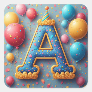 🎂 Buchstabe A Geburtstagstorte Pastell Party für  Quadratischer Aufkleber