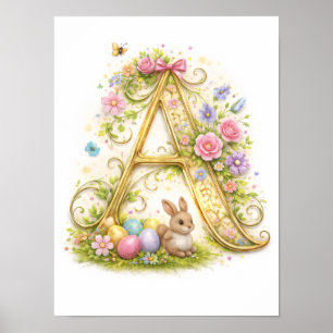 Buchstabe A Gold Feder Natur Monogramm Kinderbuchs Poster