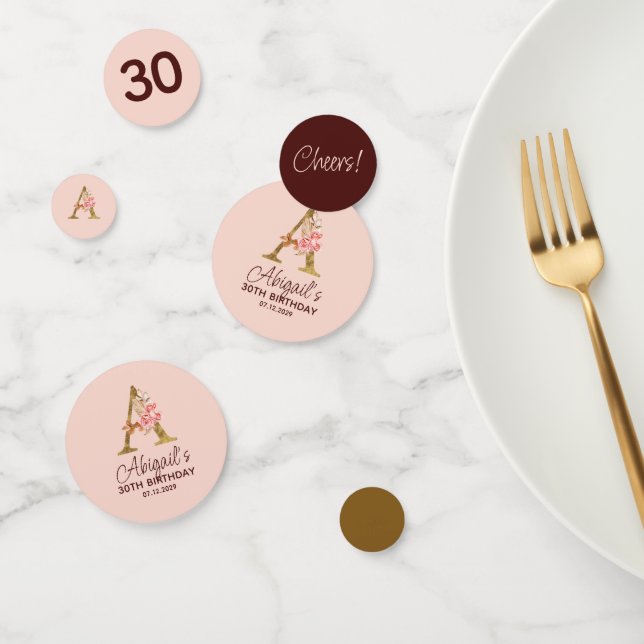 Buchstabe A Gold Monogramm Blush Rosa Rosen Konfetti (Gruppe)