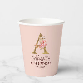 Buchstabe A Gold Monogramm Blush Rosa Rosen Pappbecher