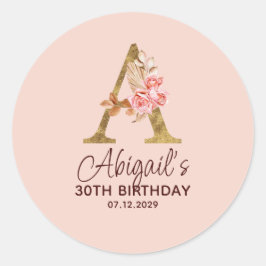 Buchstabe A Gold-Monogramm Rosé Rosen Runder Aufkleber